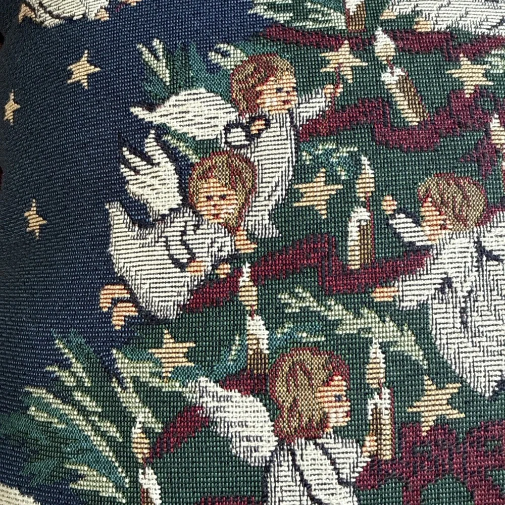 Vintage Newport Angels Tapestry Christmas Pillow: Elegant Holiday Decor 15x15